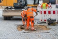 Road works on paving stones in a pedestrian zone, Germany