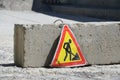 Road works sign for construction works in city street Royalty Free Stock Photo