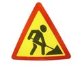 Road works sign for construction works in street Royalty Free Stock Photo