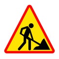 Road works sign. person is digging icon.  a man digging ground symbol. under construction sign Royalty Free Stock Photo