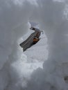 Road works by snow spraying method of construction machines at the point of highways