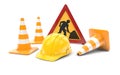 Road works, traffic cones and sign