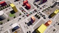 Road works traffic jam drone aerial top view highway transportation 3d Royalty Free Stock Photo