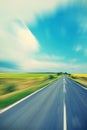 Road through the yellow sunflower field Royalty Free Stock Photo