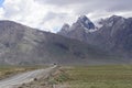 Road in Zanskar landscape view with Himalaya mountains covered with snow and blue sky in Jammu & Kashmir, India Royalty Free Stock Photo