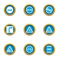 Roadbed icons set, flat style