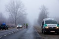 A roadblock that restricts the movement of people between counties