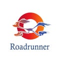 Roadrunner logo in red circle. Bird logo.