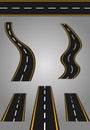 Roads and high ways. Road curves geometric design, flat style cartoon roads illustration.