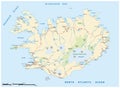 Roads and national parks map of the european island nation of iceland