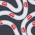 Roads with red buses, colorful seamless pattern Royalty Free Stock Photo