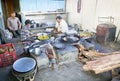 Roadside cafe kitchen India cooking samosas