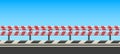 Roadside with guard rail. Highway side with safety roadguard fence, striped crash barrier and traffic protection vector
