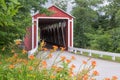 Roadside Lilies and Covered Bridge Royalty Free Stock Photo