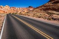 Roadside photo of the colourful landscape in Valley of Fire State Park, Nevada, USA. Royalty Free Stock Photo