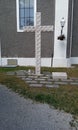 A beautiful wicker cross in front of the monastery