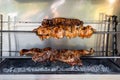 Roadside restaurants spit grill skewers in Crete, Greece Royalty Free Stock Photo