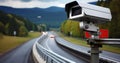 Roadside Sentinel - A Speed Monitoring Radar Camera Ensuring Safety on the Highway Royalty Free Stock Photo