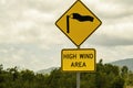 Roadside Sign Warning Of High Wind Area Royalty Free Stock Photo