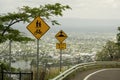 Roadside Signs On A Mountaintop With City Views In The Distance Royalty Free Stock Photo