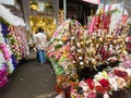 Roadside Stall of decorative flowers in Masjid Bunder market, Mumbai, India Royalty Free Stock Photo