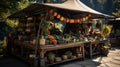 A roadside stand selling handmade crafts and souvenirs. Generative AI.