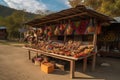 a roadside stand selling handmade crafts and souvenirs