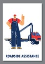 Roadside technical assistance banner or poster template flat cartoon vector.