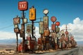 Roadside universe: View the passing landscapes as a roadside sign, witnessing the stories and secrets of travelers illustration