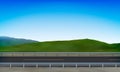 Roadside view with a crash barrier, road, green nature clear blue sky background, vector illustration