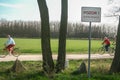 Roadsign indicating Pozor Statni hranice, meaning in Czech Attention State border at border with Austria between Novy Prerov