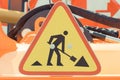 Roadsign informing about roadwork. Construction or repair road or pavement Royalty Free Stock Photo