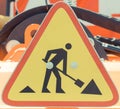 Roadsign informing about roadwork. Construction or repair road or pavement Royalty Free Stock Photo