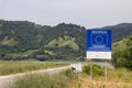 Roadsign promoting a reconstruction project funded by the European Union in Serbia.