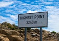 Roadsign Sani Top, Mountain pass between South Africa and Kingdom of Lesoth