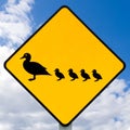 Roadsign warning, ducks with ducklings crossing Royalty Free Stock Photo