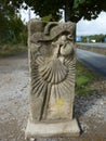 Roadsign on the Way of St. James `Jakobsweg` or `Camino Santiago` to Santiago de Compostela