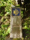 Roadsign on the Way of St. James `Jakobsweg` or `Camino Santiago` to Santiago de Compostela Royalty Free Stock Photo