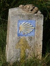 Roadsign on the Way of St. James `Jakobsweg` or `Camino Santiago` to Santiago de Compostela