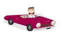 Vector cartoon illustration of a happy businessman with classic convertible car Royalty Free Stock Photo