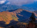 Smoky Mountains in fall colors with sun and shadows. Royalty Free Stock Photo