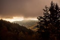 Dramatic clouds and light with thunderstorm approaching over mountain range in the Great Smoky Mountains National Park, USA.