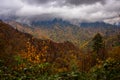 Amazing view of mountain range in fall foliage with dramatic clouds in the Great Smoky Mountains National Park Royalty Free Stock Photo