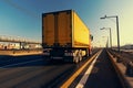 Roadway connection, Truck carries container for port-bound transport Royalty Free Stock Photo