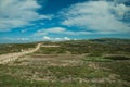 Roadway going towards domes of an old radar station Royalty Free Stock Photo