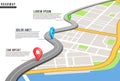 Roadway infographic. Locations map, highway pinned points with information. City map and navigation gps locations. Road