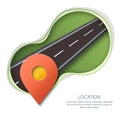 Roadway location and GPS navigation concept. Paper cut isolated illustration of pin map symbol, waypoint marker.