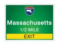 Roadway sign Welcome to Signage on the highway in american style Providing Massachusetts state information and maps On the green Royalty Free Stock Photo