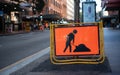 roadwork ahead sign located on street side