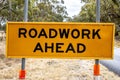 Roadwork ahead sign near Emmaville, New South Wales, Australia.